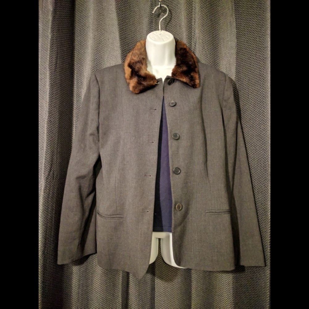 Lauren by Ralph Lauren Fur Collar Blazer 96% Wool